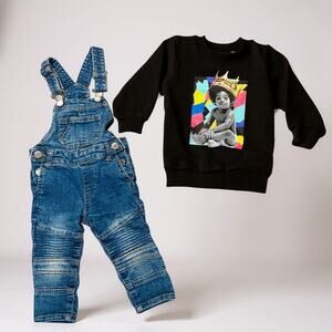 Boys Streetwear Bundle Biggie Smalls Sweatshirt Denim skinny Ovaralls 12 Months
